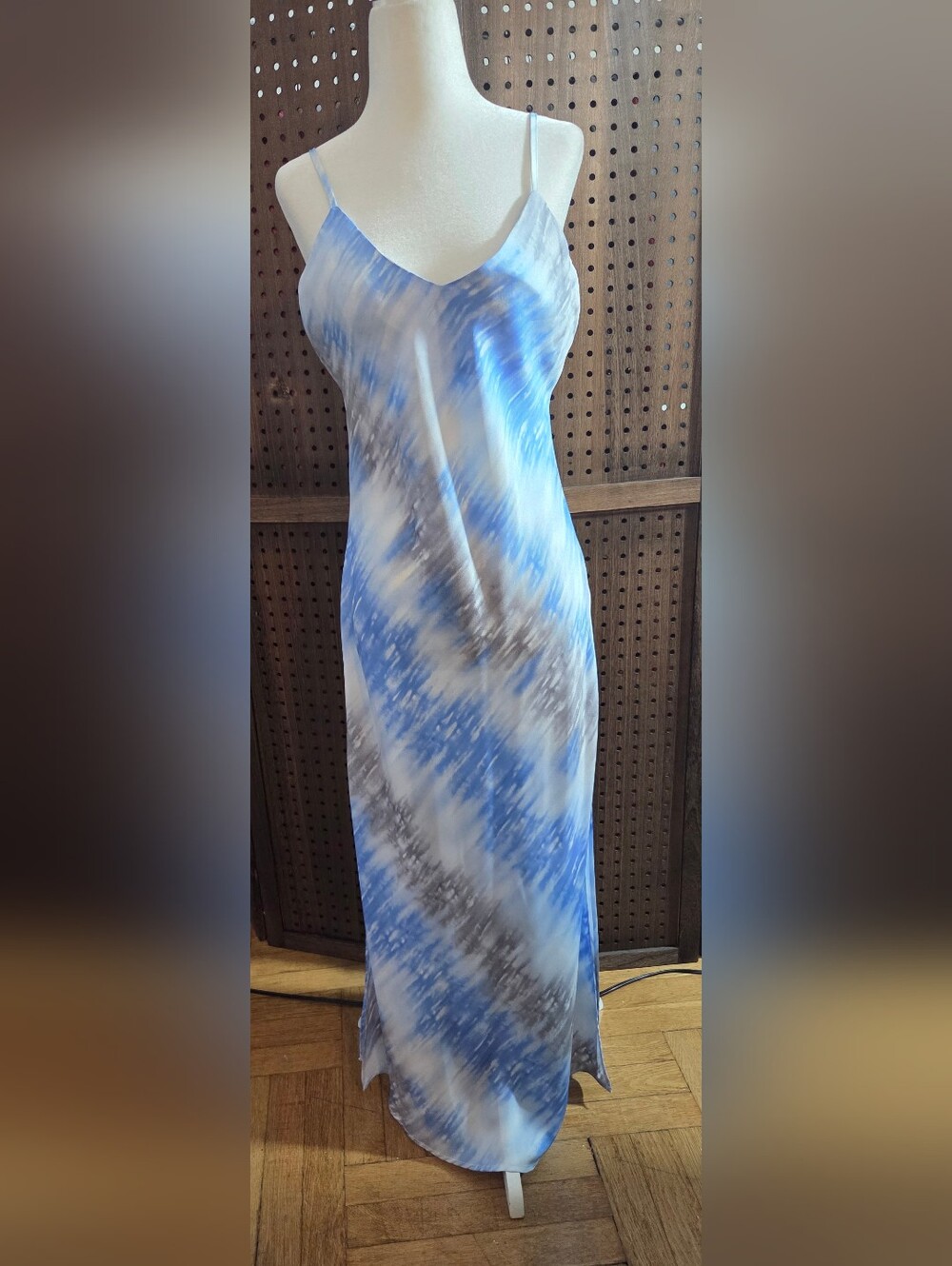 Re:named Blue and Gray Tie-Dye Slip Maxi Dress